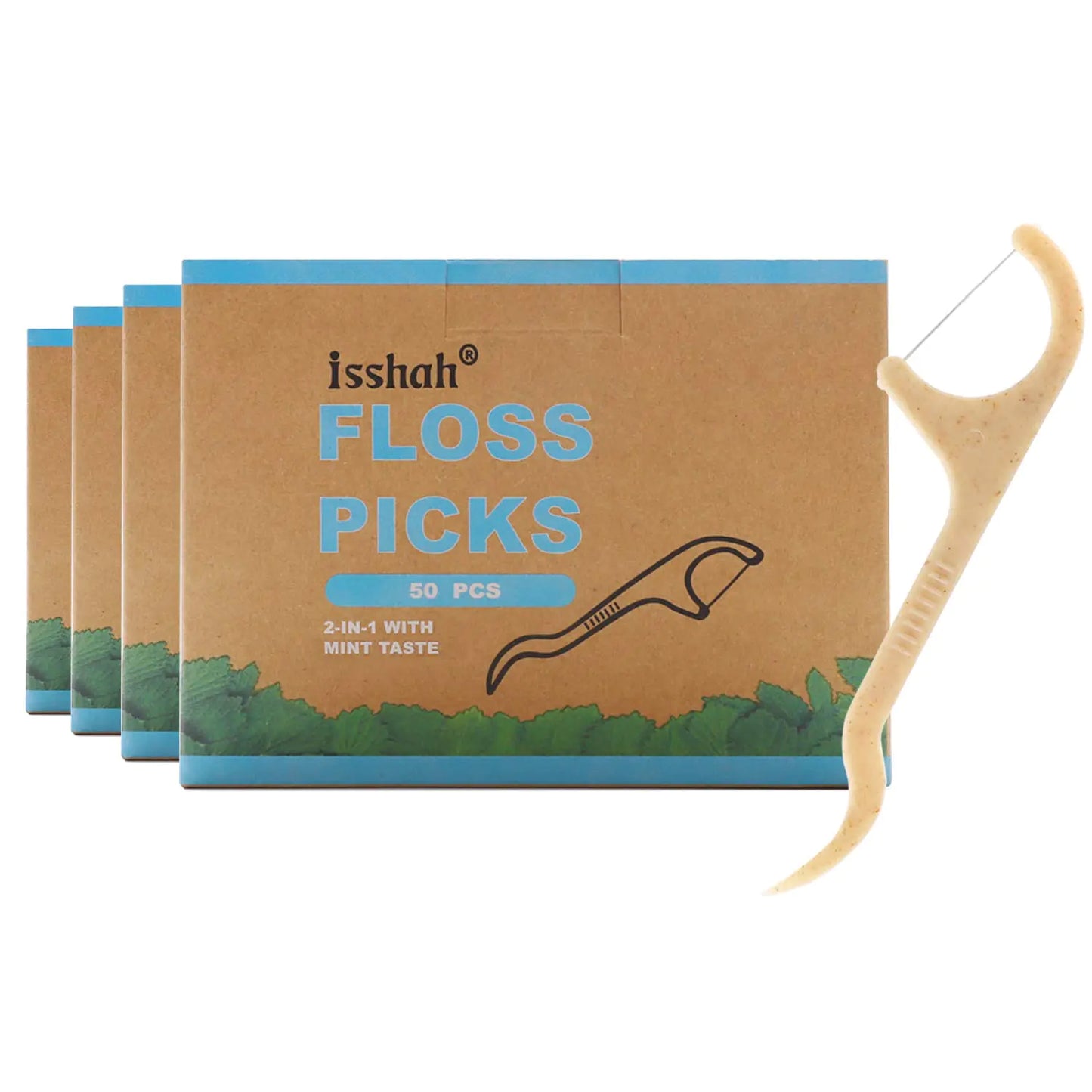 Natural Dental Floss Picks - 200 Count - PETA Approved BPA Free Vegan Sustainable Eco Friendly Natural Dental Flossers by Isshah (Mint)