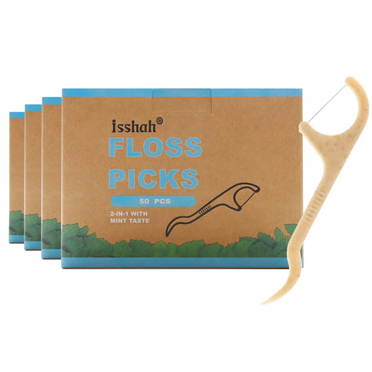 Natural Dental Floss Picks - 200 Count - PETA Approved BPA Free Vegan Sustainable Eco Friendly Natural Dental Flossers by Isshah (Mint)