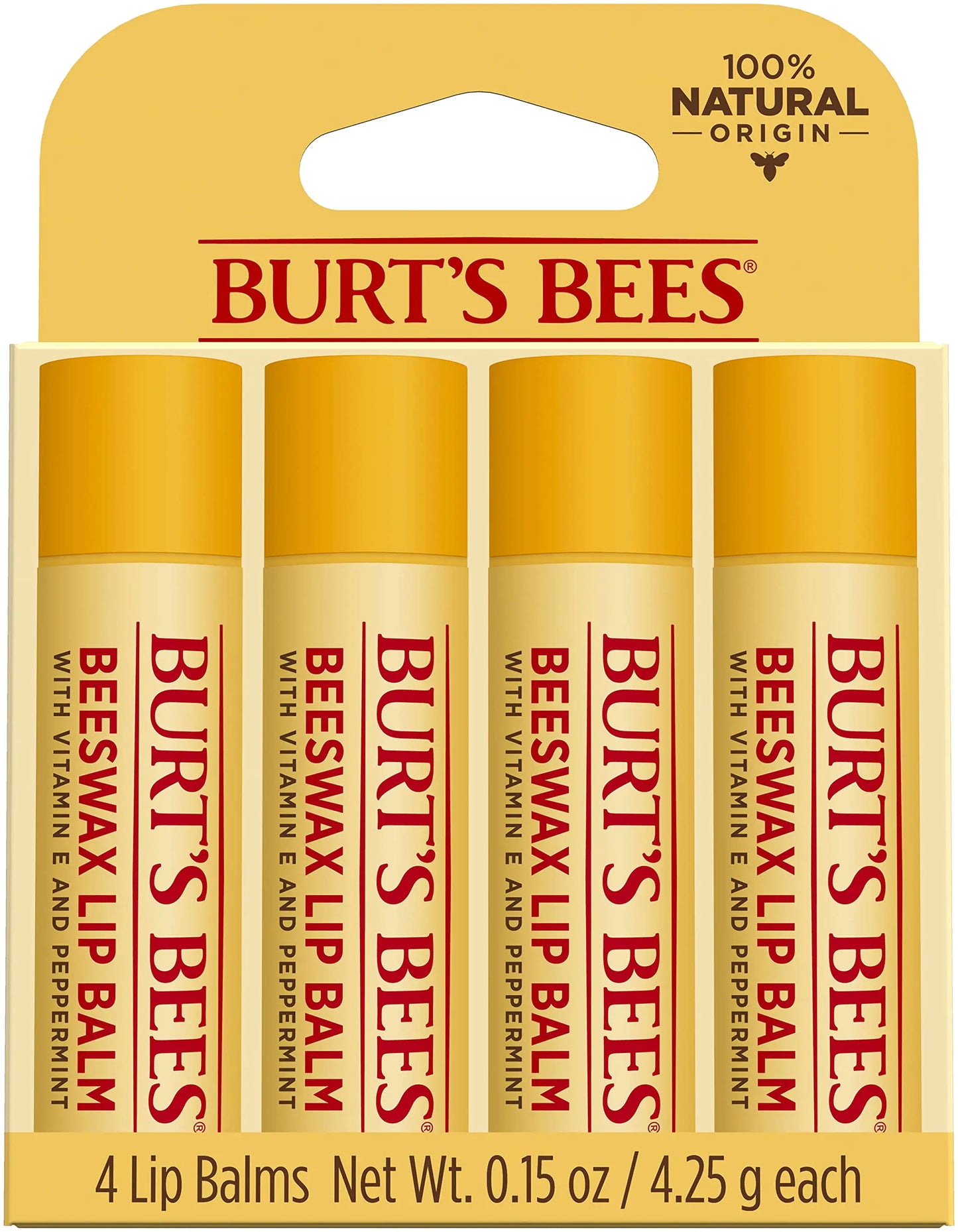 Beeswax Lip Balm Pack by Burts Bees for Unisex - 4 x 0.15 oz Lip Balm
