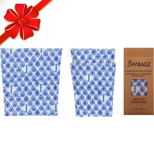 BeeBAGZ - Assorted 3 Pack - Made in Canada - Plastic and Silicone Free - Reusable Beeswax Food Wrap Bags- 2 Sizes (Lunch Pack 2 Small + 1 Medium (Multicolor)