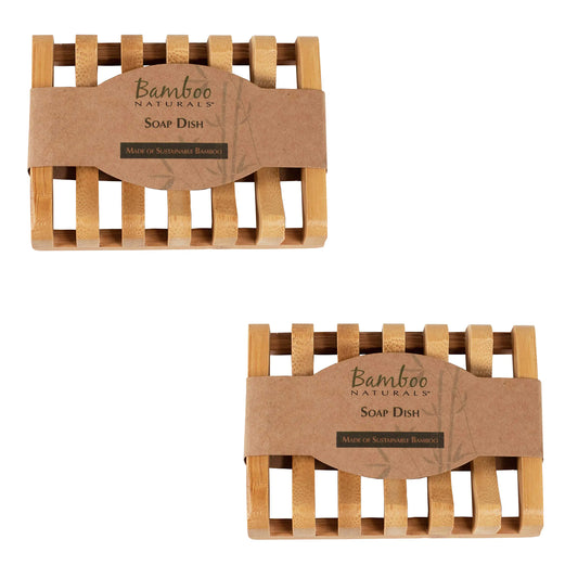 Bamboo Naturals Bar Soap Dish for Sink or Shower Odor Resistant Tray Sustainable Bamboo Wood Holder Great for Bathrooms and Kitchens 2 Pack